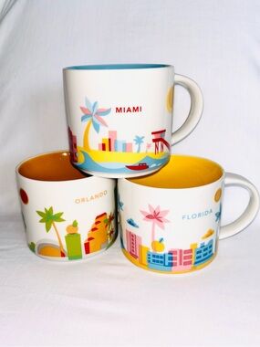 Starbucks You Are Here Florida YAH Mug Set of 3 Miami Orlando 2014 Orca Flamingo